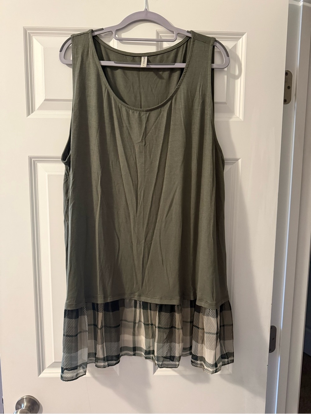 Emerald Sleeveless Tank with Plaid Hem